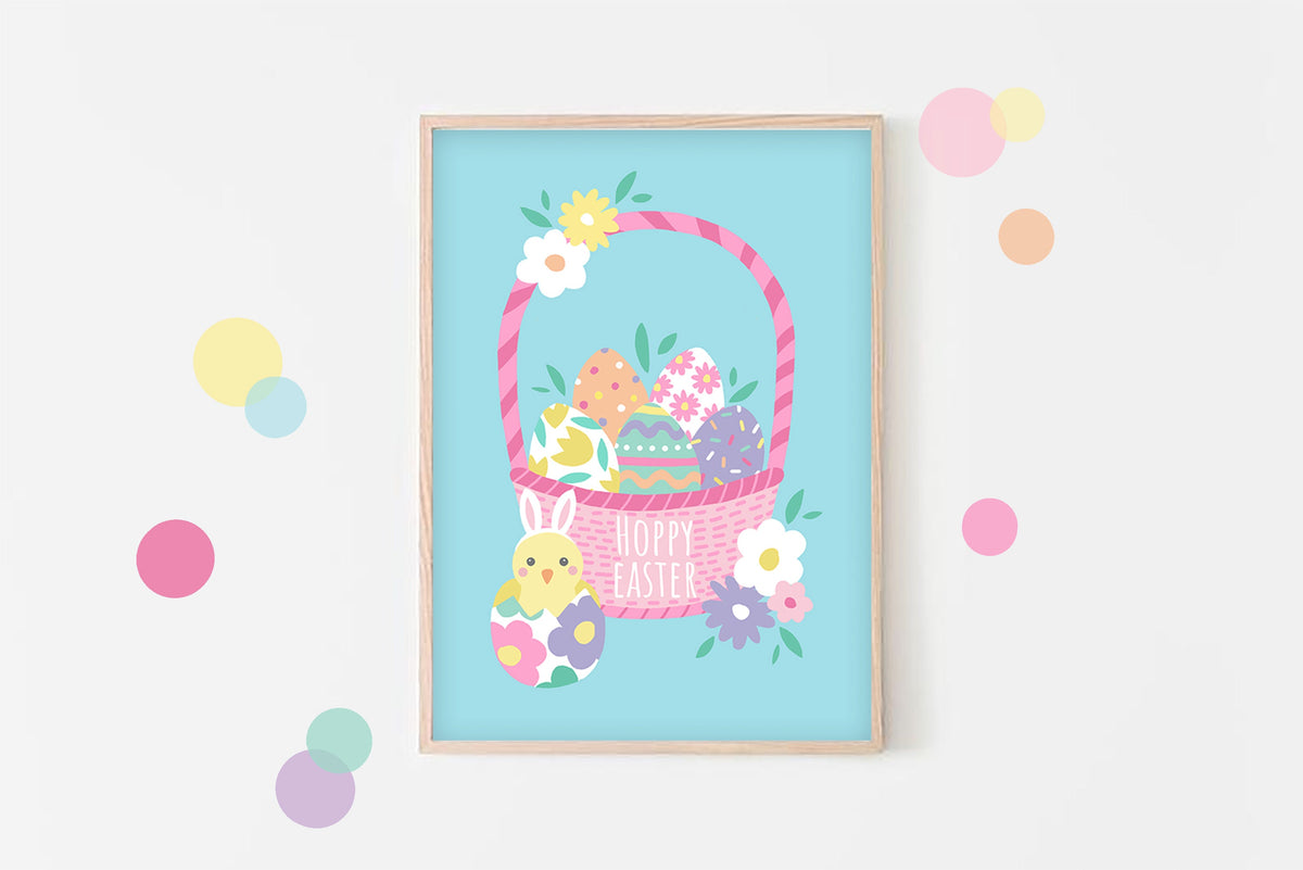 Easter Basket Print: Pastel Eggs, Spring Decor