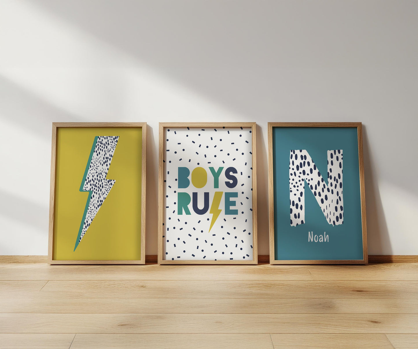 Personalised Boys Rule Art Prints: Playroom Wall Decor, Set of 3