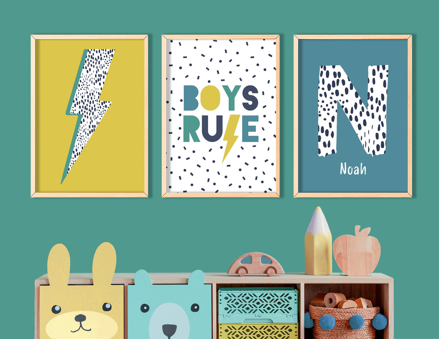 Personalised Boys Rule Art Prints: Playroom Wall Decor, Set of 3