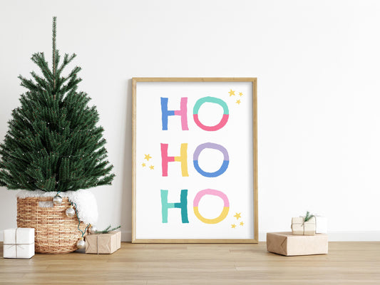 HO HO HO - Fun Festive Print, Kids Wall Art, Colourful Christmas Decor