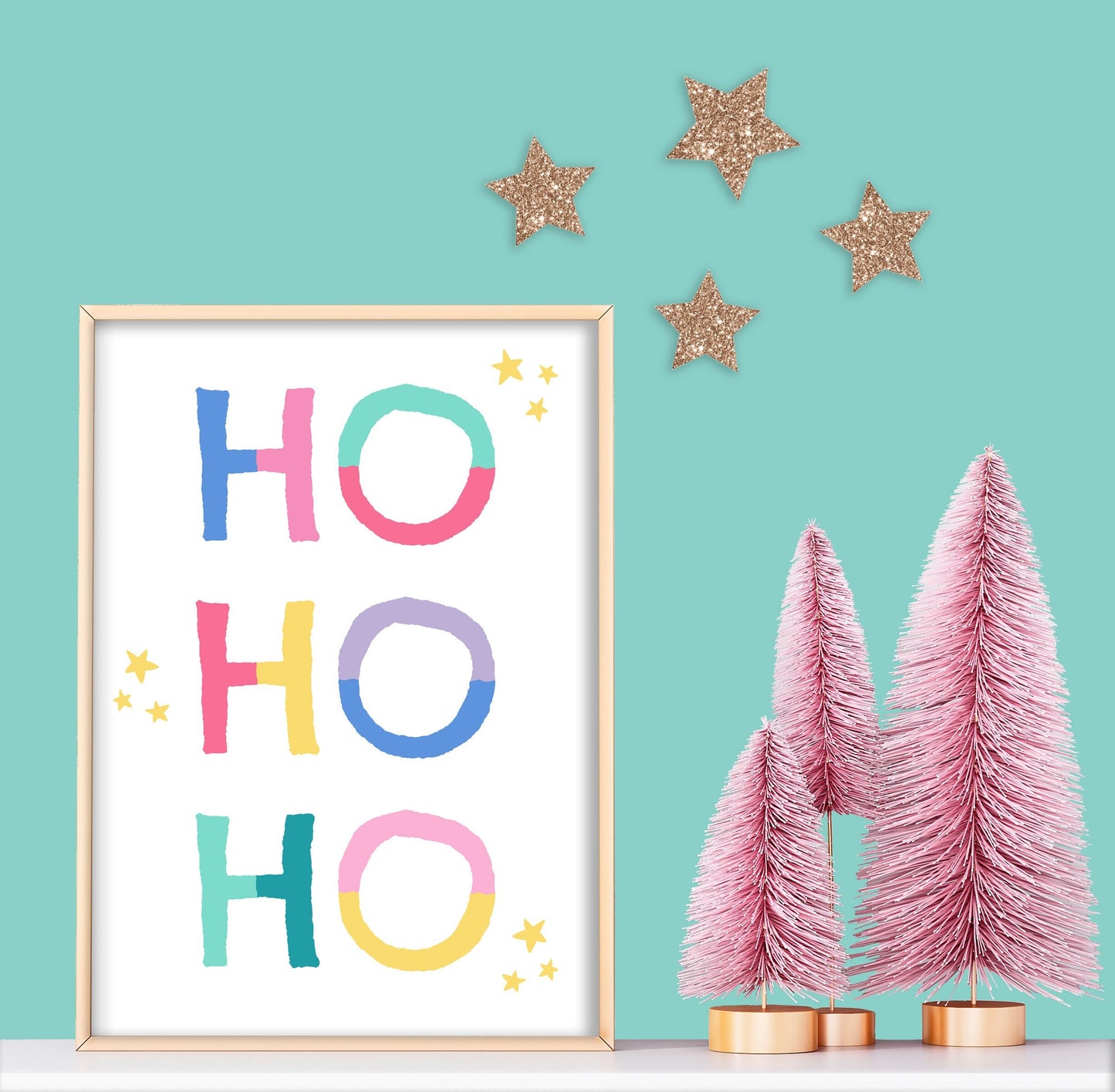 HO HO HO - Fun Festive Print, Kids Wall Art, Colourful Christmas Decor