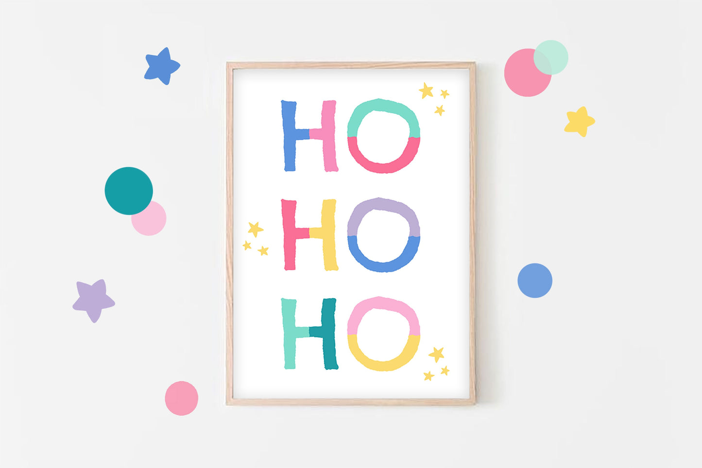 HO HO HO - Fun Festive Print, Kids Wall Art, Colourful Christmas Decor
