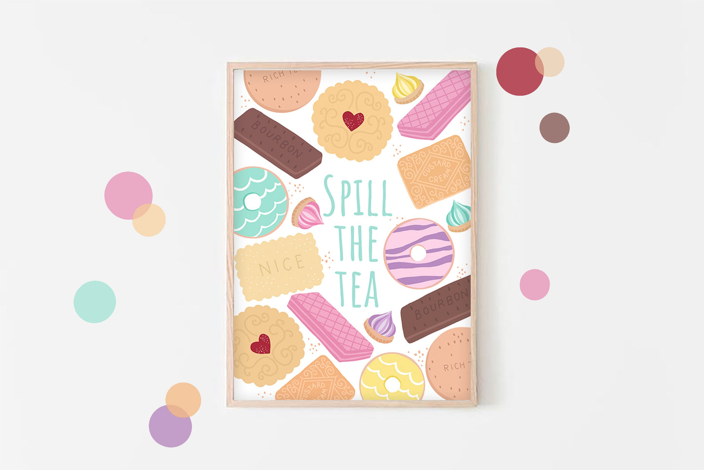 Spill The Tea - Cute Traditional English Biscuit Poster Print, Home Decor, Kitchen Wall Art