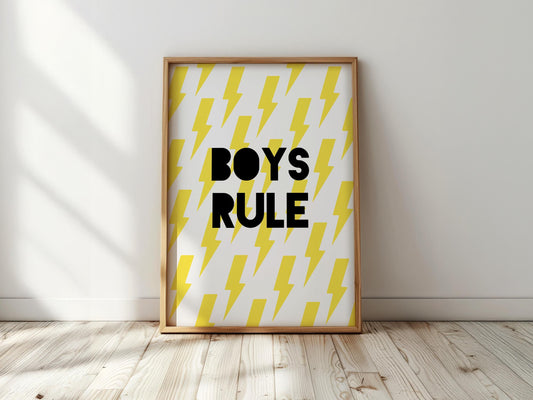 Boys Rule Lightning Bolt Print: Playroom Wall Art