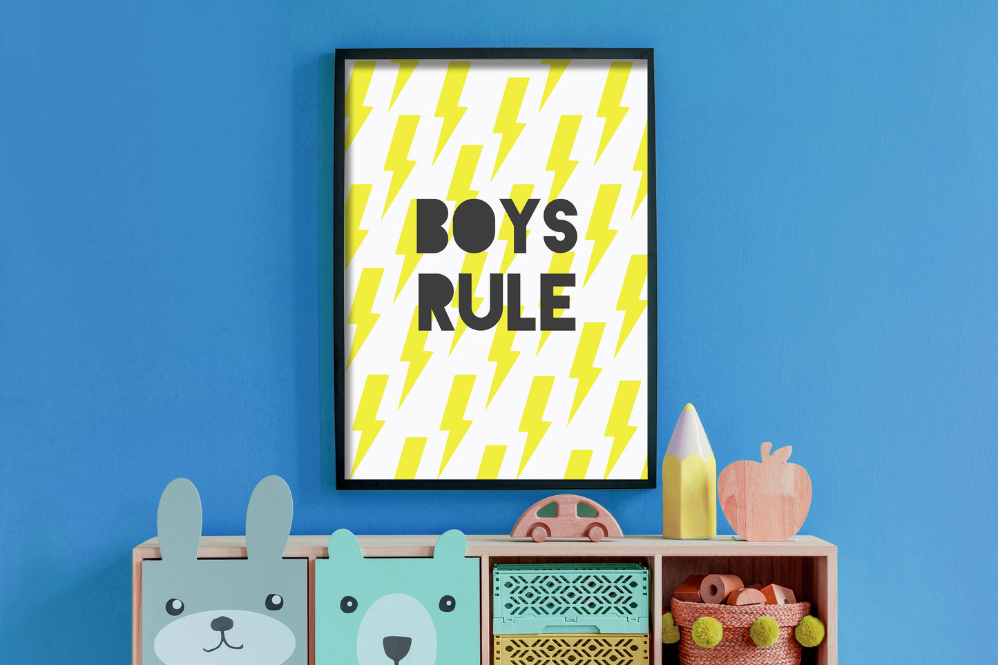 Boys Rule Lightning Bolt Print: Playroom Wall Art