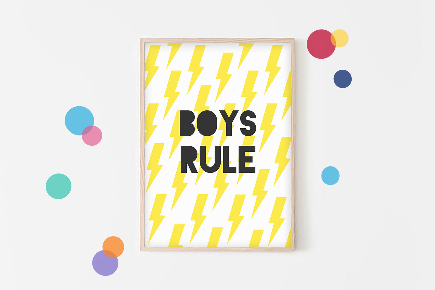 Boys Rule Lightning Bolt Print: Playroom Wall Art