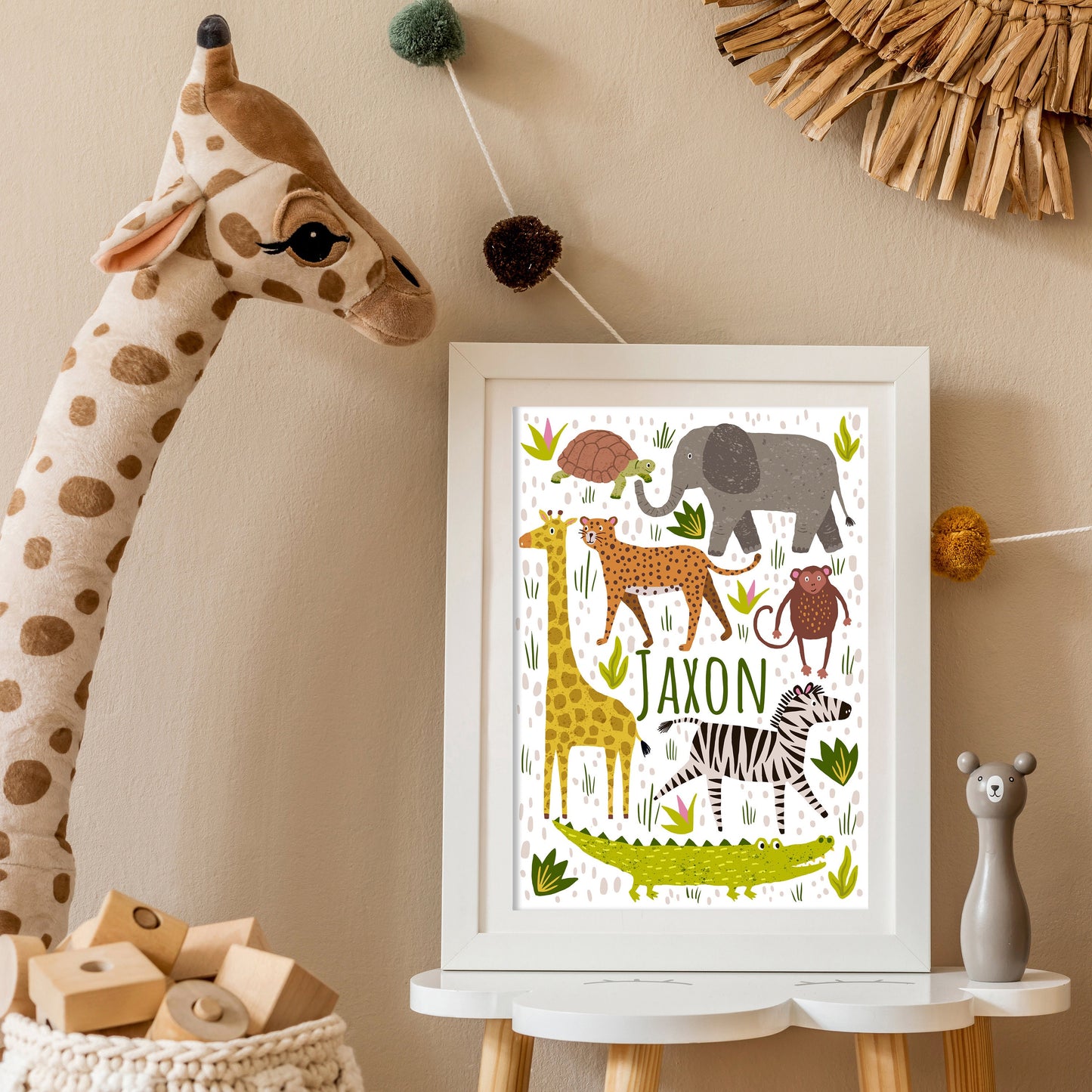 Safari Nursery Print: Personalised Kids Room Decor