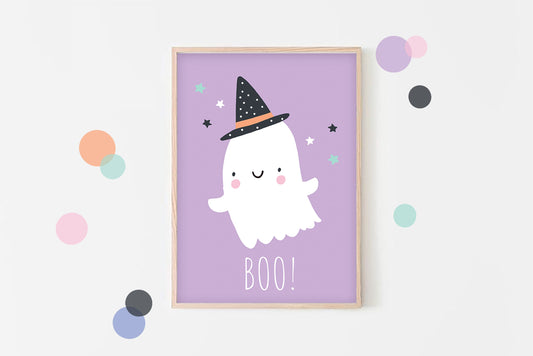 Boo! - Cute Ghost, Pastel Halloween, Poster Print, Wall Art
