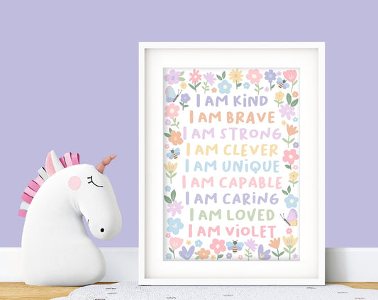 Floral Affirmation Print: Personalised Nursery Decor